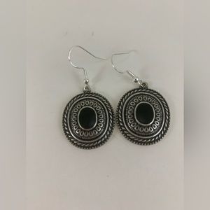 Simple black and silver toned dangle earrings